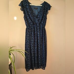 Banana Republic Blue Leopard Chiffon Midi Dress - Size XS